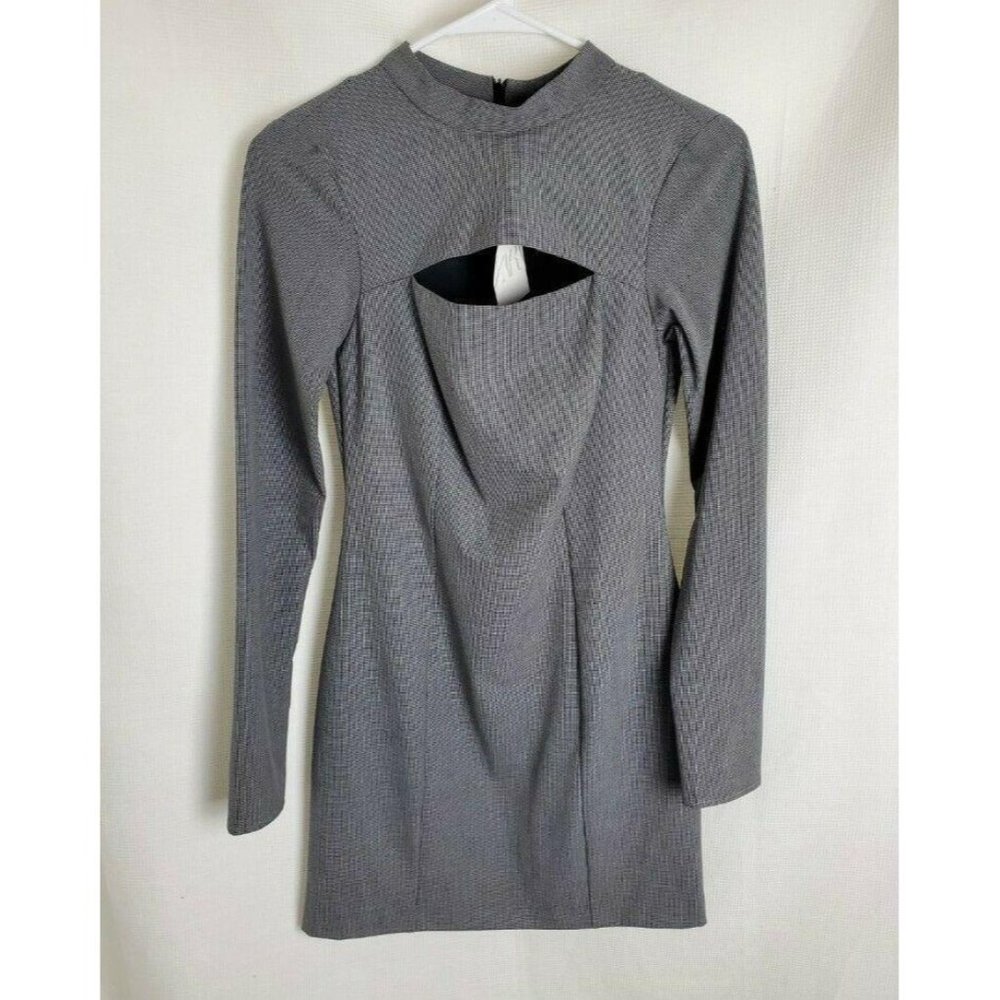 ZARA Womens Cut Out Houndstooth Dress XS Grey